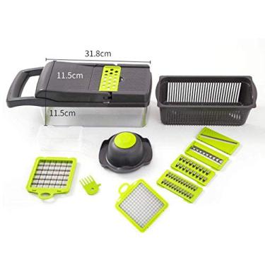 Imagem de ralador de vegetais ralador e cortador de juliana para vegetais com recipiente para alimentos com 7 lâminas de aço inoxidável intercambiáveis