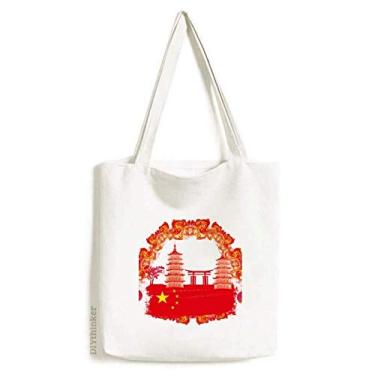 Imagem de China Red National Flag Tower Lantern, sacola de lona, bolsa de compras, bolsa casual