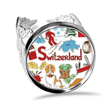 Imagem de DIYthinker Anel de noivado com bandeira nacional de paisagem da Suíça ajustável