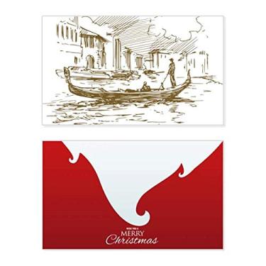 Imagem de River Boat Landmark Sketch Paisagem Feriado Feliz Natal Cartão de parabéns Mensagem de Natal