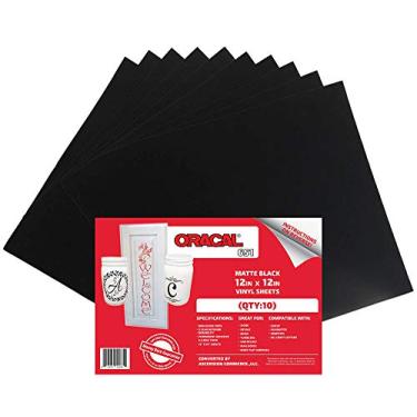 Imagem de (10) 30cm x 30cm Sheets - Oracal 651 Matte Black Adhesive Craft Vinyl for Cricut, Silhouette, Cameo, Craft Cutters, Printers, and Decals - Matte Finish and Outdoor and Permanent