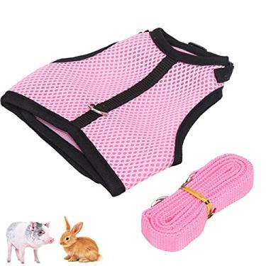 Imagem de Arnês de coelho com coleira, arnês de malha de coelho com trela de tecido de malha de coelho arnês de tração para porquinhos pequenos para porquinhos da Índia (G, rosa)