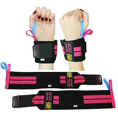 Imagem de Almofadas de pulso de luxo Grip Power Pads (1 par/2 envoltórios) para levantamento de peso suporte de pulso de algodão tiras de faixa de ginástica para homens e mulheres - qualidade premium e borracha profissional, rosa, 13" Inches