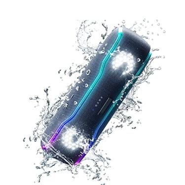 Imagem de Caixa de som Bluetooth alto-falante sem fio à prova d'água IPX7 com luzes coloridas piscantes super graves 25W com tempo de reprodução 24 horas alcance do Bluetooth de 30 metros emparelhamento (preto)