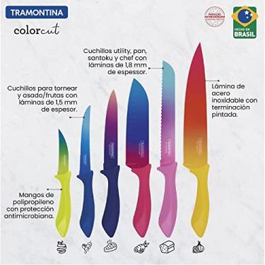 Imagem de Jogo de Facas Tramontina Colorcut com Lâminas em Aço Inox e Cabos de Polipropileno Pintado 06 Peças