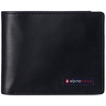Imagem de Alpine Swiss Carteira masculina Nolan Commuter Bifold Dual ID Windows para licença de trabalho crachá proteção RFID seção dividida caixa de presente, Preto napa brilhante, One Size, Dobrável