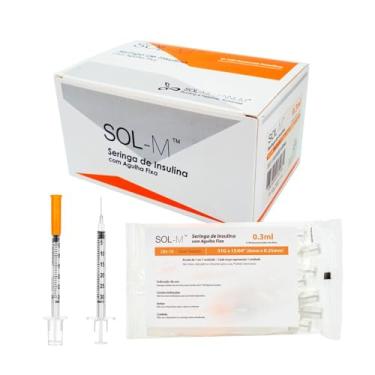 Imagem de Seringa de insulina 0,3ml com agulha fixa 0.25mm x 6mm com 100 unidades SOL-Millennium