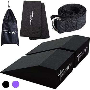 Imagem de Conjunto de blocos de yoga 5 em 1 da Harderwill com 2 joelheiras para yoga, espuma EVA 30,48 x 15,24 x 7,62 cm para ioga, elasticidade, equilíbrio, fitness, pilates, meditação