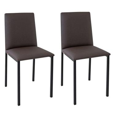 Imagem de Kit 2 Cadeiras Tubo e Assento em Linho Dubai Preto/Marrom