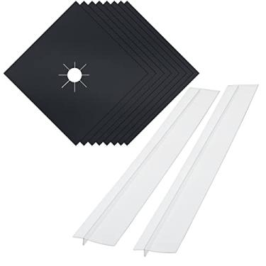 Imagem de Capas de fogão, forros de fogão a gás, MSDADA 8 peças pretas 27 x 27 cm protetores de fogão a gás com 2 capas transparentes de 63,5 cm, espessura dupla de 0,2 mm, reutilizável, antiaderente, fácil de limpar