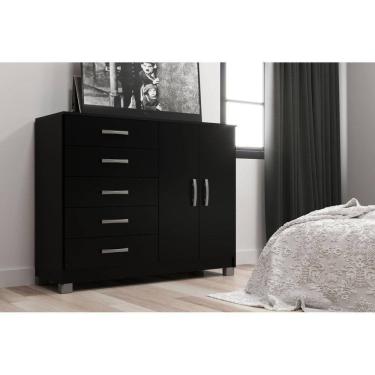 Imagem de Cômoda com Pés 2 Portas 5 Gavetas 123cm Preto