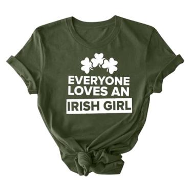 Imagem de Camisetas para o Dia de São Patrício para mulheres, fantasia de duende, blusa feminina de manga curta, casual, confortável, roupas voadoras, Camisetas femininas Army Green St Patricks Day, XXG