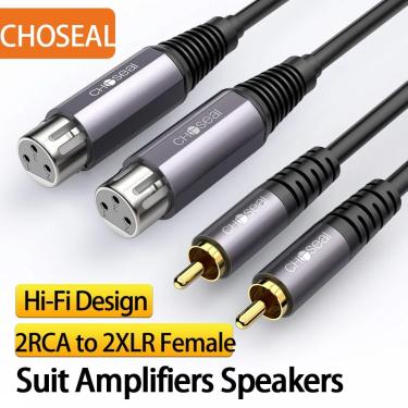 Imagem de Choseal 2 xlr fêmea para 2 rca masculino cabo de áudio estéreo hifi rca para xlr speaker