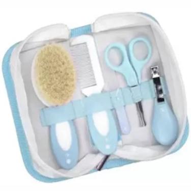 Imagem de Kit Higiene 5 Peças Para Bebê Com Necessaire Pente Escova Cortador de Unha Tesoura Lixa Pimpolho (AZUL)
