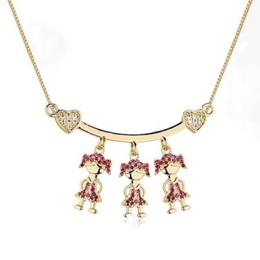 Imagem de Colar Corrente Feminina Pingente 3 Filhos Filhas Cravejados com Pedras Zircônias Azul Rosa Banhado a ouro 18k Banho paládio hipoalérgico Santo Estillo Semijoias (3 Meninas)