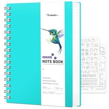 Imagem de HIUKOOKA Caderno pontilhado espiral A5 - caderno pontilhado de 300 páginas 14,5 x 20,8 cm, caderno de capa dura de papel grosso de 100 g/m² para escola, estudo, reunião (azul lago)