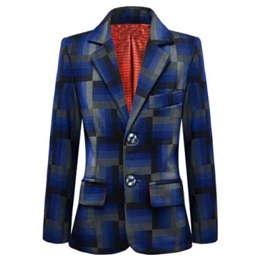 Imagem de SaiLiiny Blazer para meninos jaqueta de um botão azul terno para crianças ternos slim fit com lapela blazer formal, Xadrez - Azul, 12