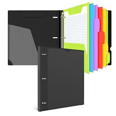 Imagem de INFUN Fichário telescópico tudo-em-um, fichário recarregável de 3 anéis com 1 pasta de bolso móvel de plástico, 5 divisórias de plástico, papel milimetrado e papel pautado para faculdade - preto