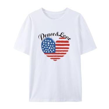 Imagem de BAFlo Camiseta de coração com bandeira americana para homens e mulheres para feriados patrióticos, Branco, 3G