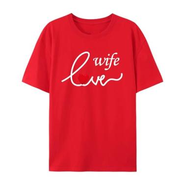 Imagem de Camiseta feminina engraçada com estampa fofa de manga curta para esposa amorosa, Vermelho, 3G