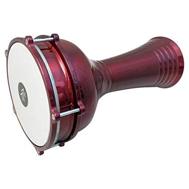 Imagem de ZAZA Percussion Darbuka de alumínio de 40 cm de comprimento, cabeça sintética ajustável de 20 cm (vermelho)