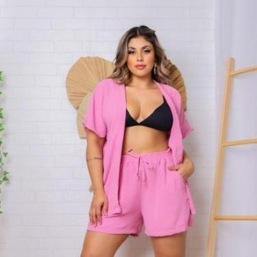 Imagem de Conjunto Feminino Kimono/Cardigan e Short Plus Size - Julia-Feminino