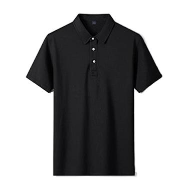 Imagem de Polos de desempenho masculino algodão cor sólida camisa camisa colarinho leve absorção de umidade esporte secagem rápida macio (Color : Black, Size : XXXL)