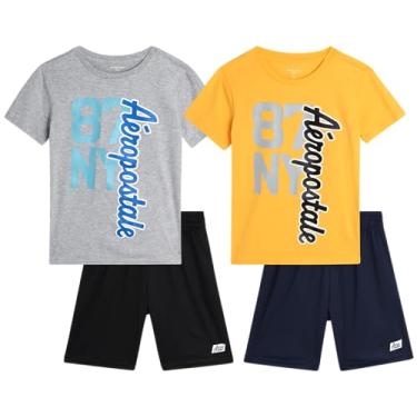 Imagem de AEROPOSTALE Conjunto de shorts esportivos para meninos - camiseta de manga curta e shorts de ginástica de malha - roupa esportiva para meninos (4-12), Cinza/dourado, 5/6