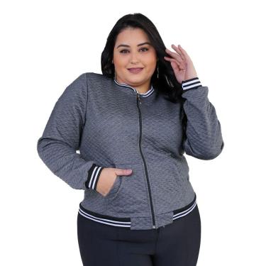 Imagem de Jaqueta Bomber Feminina Plus Size Com Bolsos G1 G2 G3 Blusa Frio Donna Martins