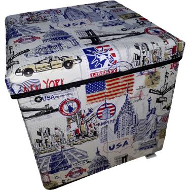 Imagem de Puff Dobrável Baú Porta Objetos - Estampa Estados Unidos. 