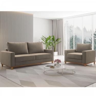 Imagem de Conjunto Estofado Living 3 Lugares e 1 Poltrona Napoles Perola - Casa Giulia