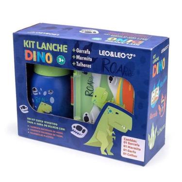 Imagem de Kit Lanche Dino Garrafa Plastica 500Ml + Marmita 700Ml - Caixa C/ 1 Kit Leoeleo