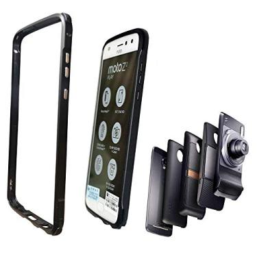 Imagem de Woluki Capa amortecedora para Moto Z2 Play, Bumper de liga de alumínio preto, compatível com Moto Mods, proteção à prova de choque de 4 cantos, antiarranhões e resistente para Motorola Moto Z2 Play