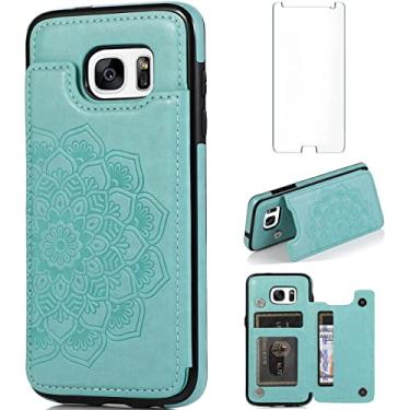 Imagem de Asuwish Compatível com Samsung Galaxy S7 Edge e protetor de tela de vidro temperado, compartimento para cartão celular, suporte para cartão, capa flip para celular Glaxay S7edge Gaxaly S 7 Plus GS7 7s