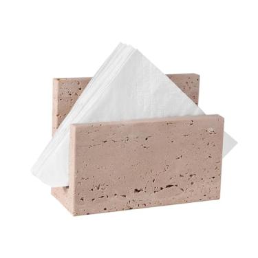 Imagem de Porta-guardanapos de travertino para mesa - Dispensador de guardanapos de mármore para cozinha - Porta-guardanapos de coquetel de papel de fazenda para interior e exterior