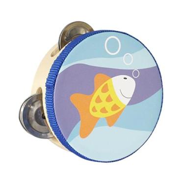 Imagem de Colaxi Pandeiros de madeira de mão, brinquedo educativo, brinquedo de aprendizagem para crianças, pandeiro de mão, sino de tambor para jogos, festa, adultos, Peixe, 10cm