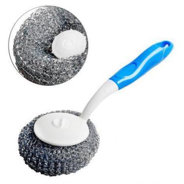 Imagem de Escova de Limpeza Esponja Aco 24,5cm Cabo Plastico - ViMultShop