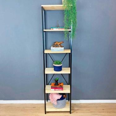 Imagem de Estante Style de Ferro e Madeira Slim 6 Prateleiras Industrial Natural
