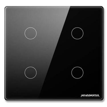 Imagem de Interruptor smart 4x4 WiFi 4 botões Touch Alexa Google Preto - NOVA DI