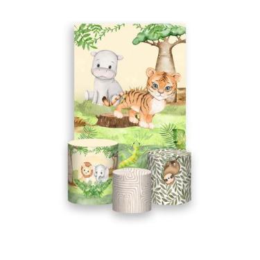 Imagem de Painel De Festa Vertical 1,50 x 2,20 + Trio De Capas Cilindro - Safari