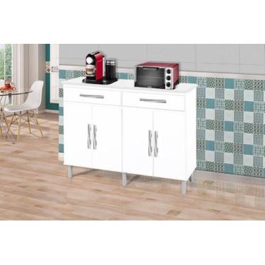 Imagem de BALCÃO BUFFET MAD. ALTO 4 PORTAS + 2 GAVETAS MODERNO COR BRANCO BRILHO