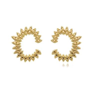 Imagem de Brinco Argola Meia Lua Bolinhas Banhado a Ouro 18k - Work Semijoias