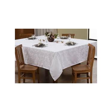 Imagem de Toalha de Mesa Jacard Luxo 6 Lugares 2,00mt x 1,40mt Branco - Tuca Cas