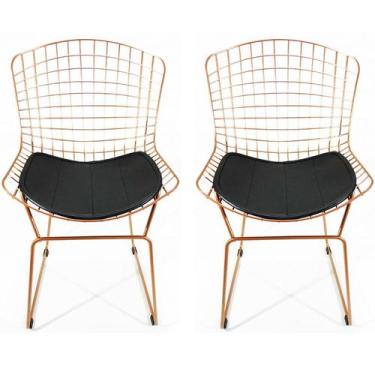 Imagem de Kit 2 Cadeiras para cozinha BERTOIA maciça cobre assento preto - Poltr