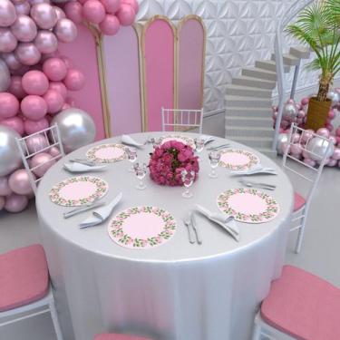 Imagem de Kit 8 Capas Sousplats Redondo Decoração 30x30 Cm Floral Rosa- IMPAKTO 