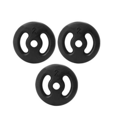 Imagem de Kit 3 Anilhas Peso Ferro 2kg Academia Musculação - Rei do Fitness