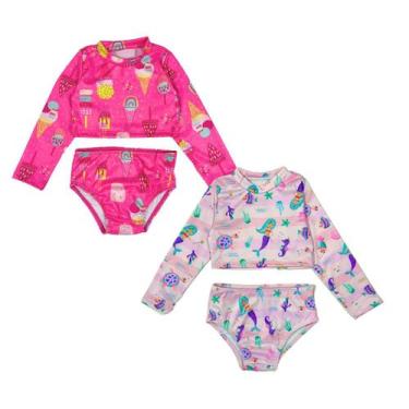 Imagem de Kit 2 Conjuntos Praia Menina Blusa + Calcinha Proteção Solar - Jagar, 