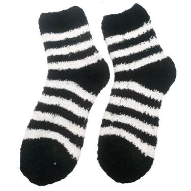 Imagem de kit 4 pares Meia Pelúcia Feminino Listras Inverno Quente Proteção Frio