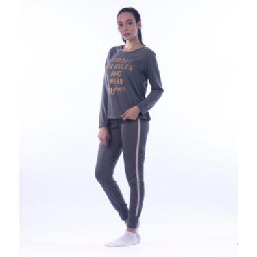 Imagem de Pijama Feminino Com Estampa Escrita Calça Listra Lateral Danka 8585, P