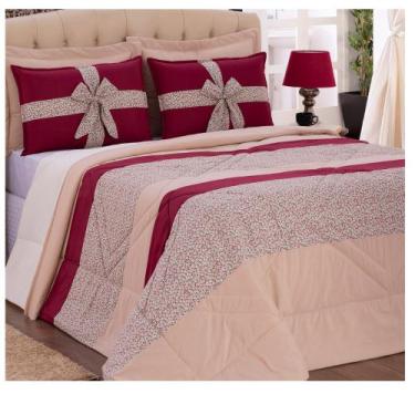 Imagem de Colcha Queen Cobre Leito 5 Peças Harmonia - Bordados Ricardo, Vermelho